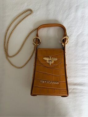 Persaman New York Joanna Croc Embossed Leather Phone Crossbody Bag Camel NWOT